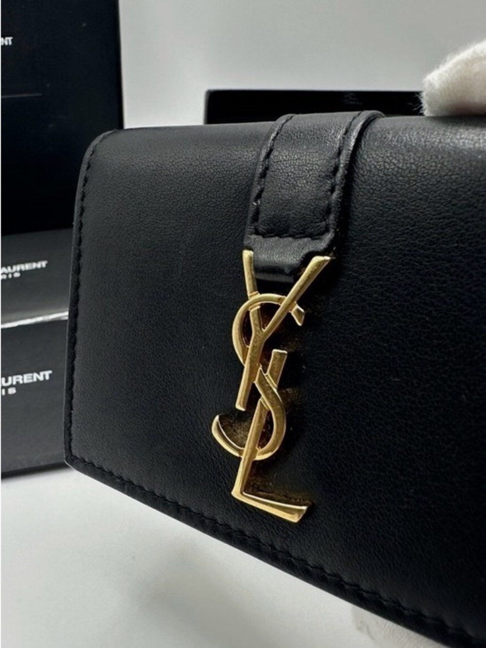 Authentic Saint Laurent Black Leather YSL Monogram Wallet - Picture 2 of 6